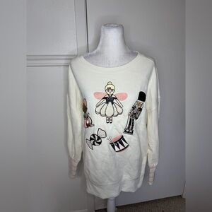 August Bleu Cream Sweater with Embroidered Characters new with tag